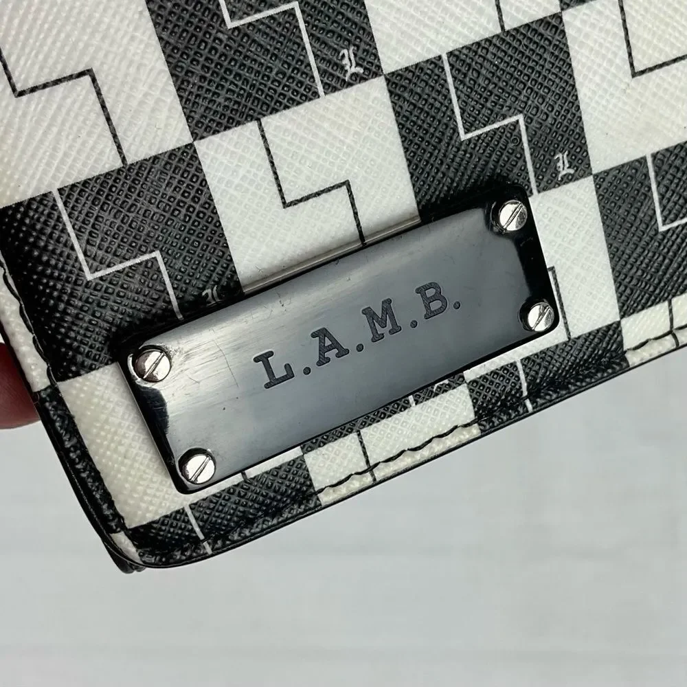 LAMB Black & White Checkerboard Wallet Y2K Signature Zip Around vintage